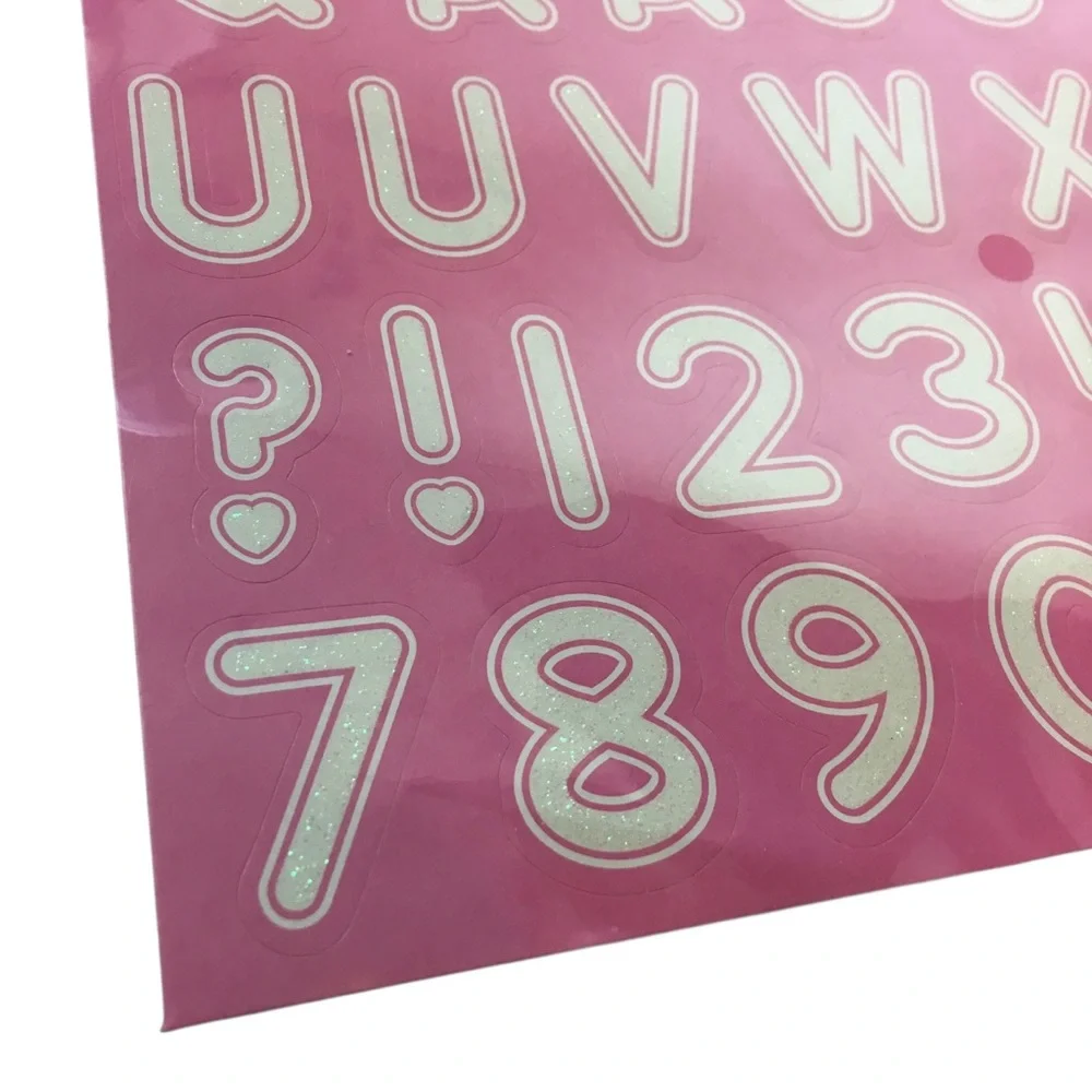 Alphabet Number Glitter Stickers Pink White 3 Sheets 165 Total School Craft NEW